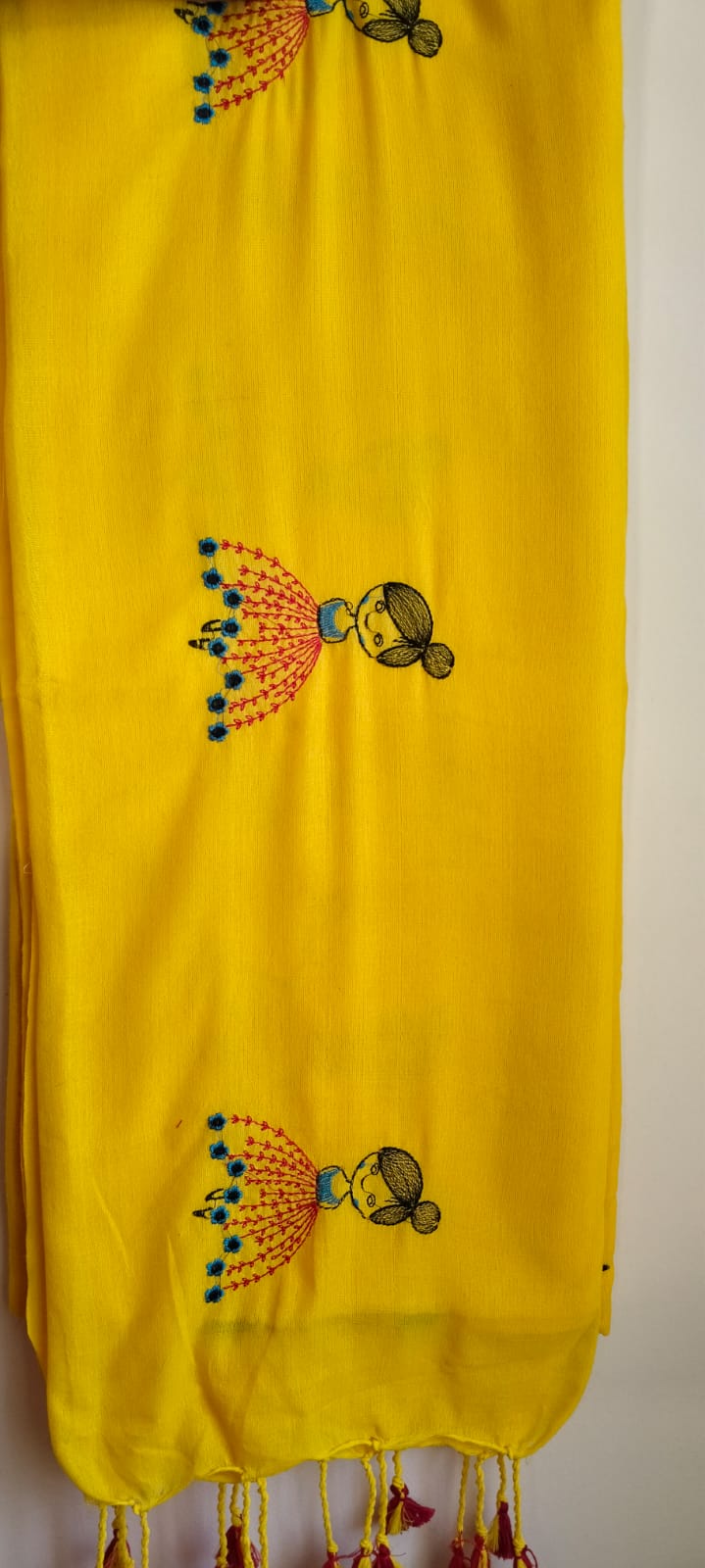 Yellow Baby Doll Print Khadi Cotton Saree - Close-up Fabric Texture