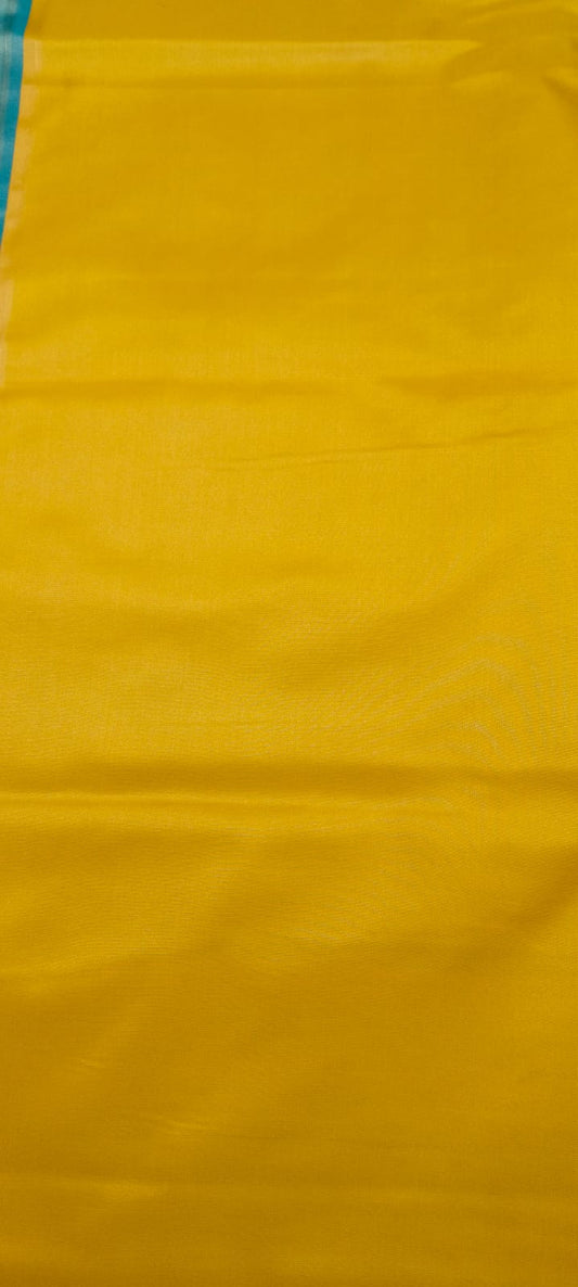 Semi-Silk Saree - Turquoise Yellow Jacquard Floral