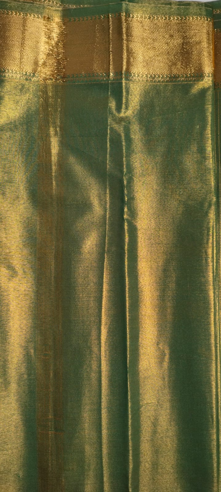 Mehndi Green Gold Striped Saree with Golden Zari Butta & Wide Border - Blouse Detail