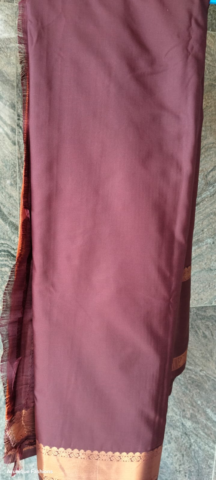 Rust Orange Ombre Semi-Silk Saree - Blouse Display on Hanger