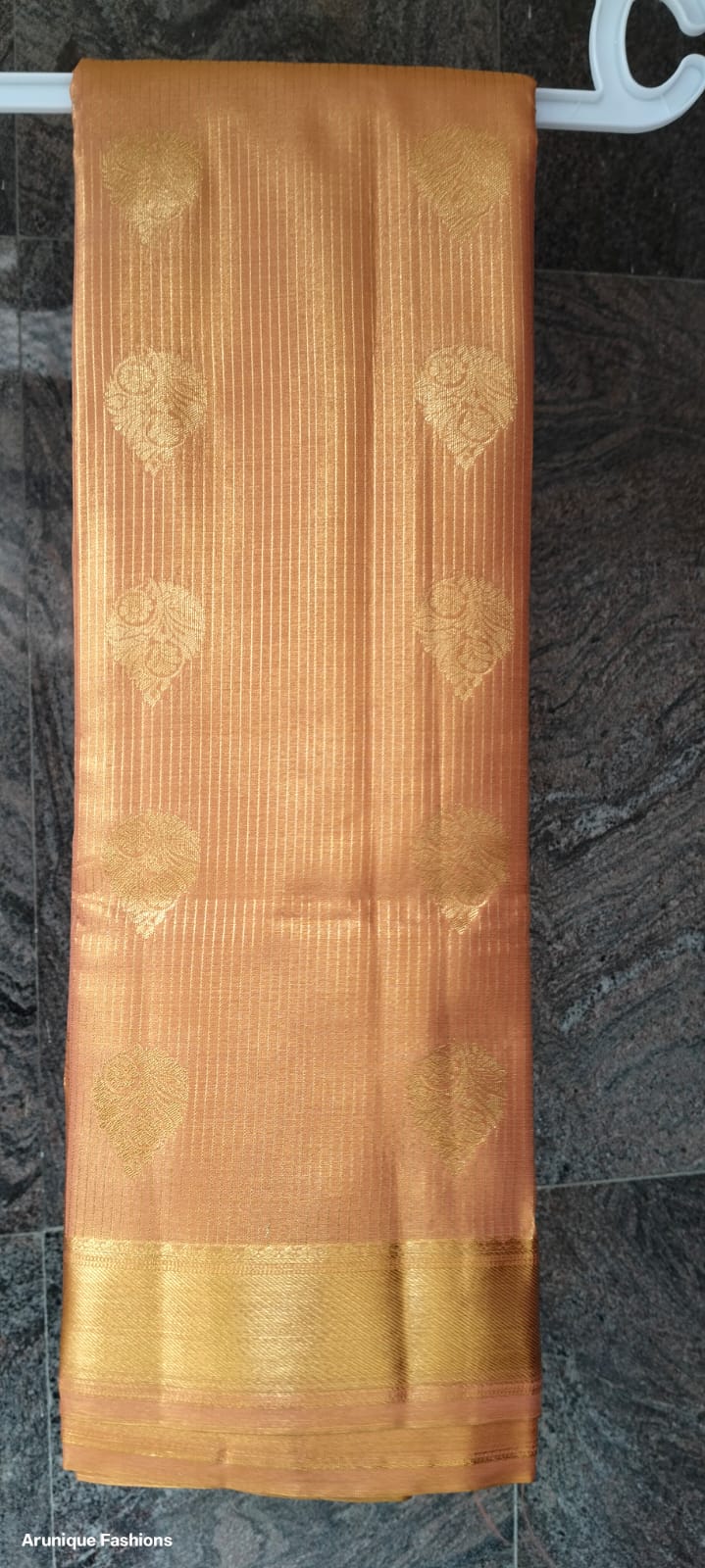 Golden Mustard Semi-Silk Saree - Saree on Hanger with Border Detail