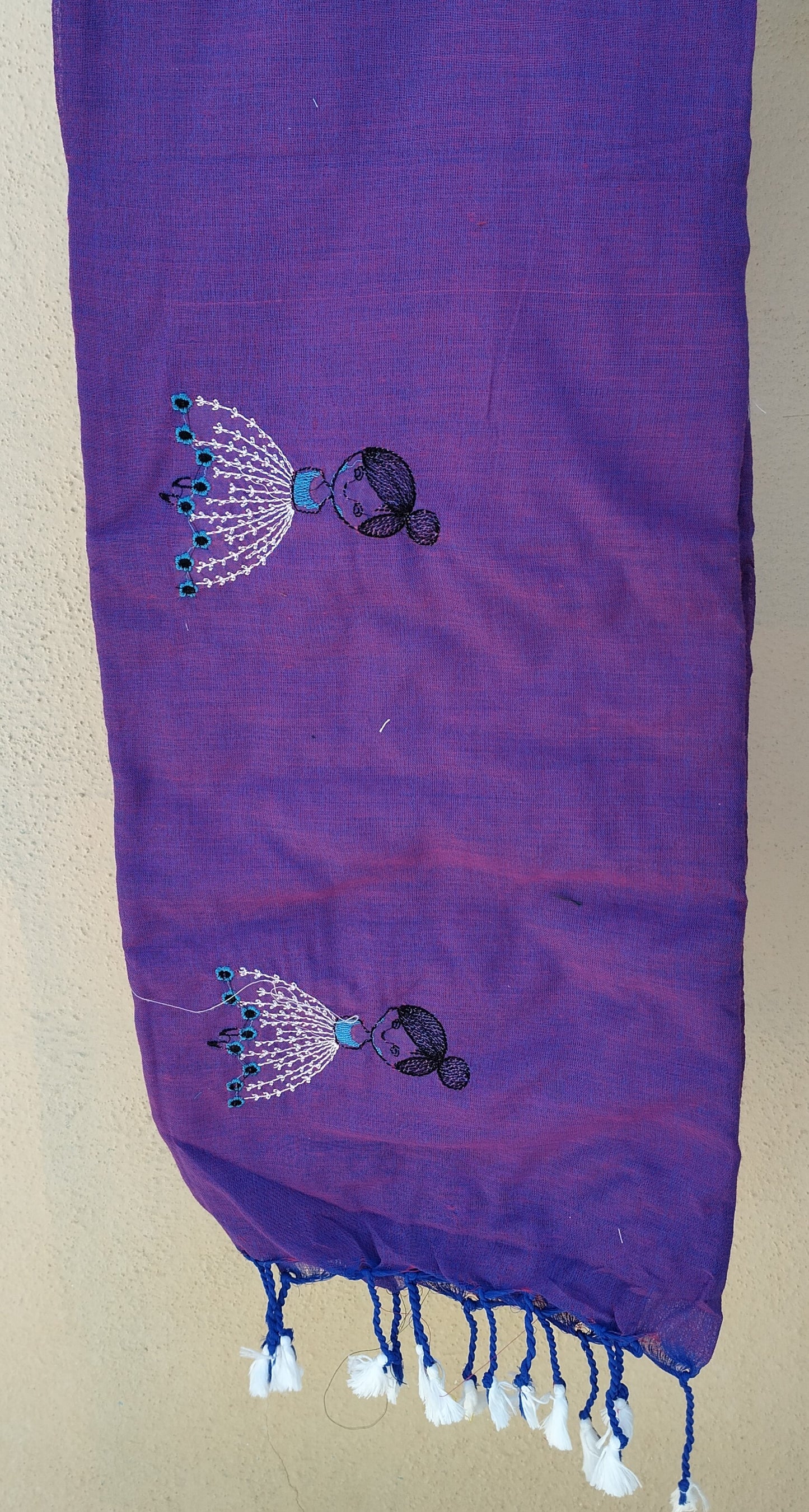 Dual Shade Rich Purple Baby Doll Print Khadi Cotton Saree - Close-up Fabric Texture