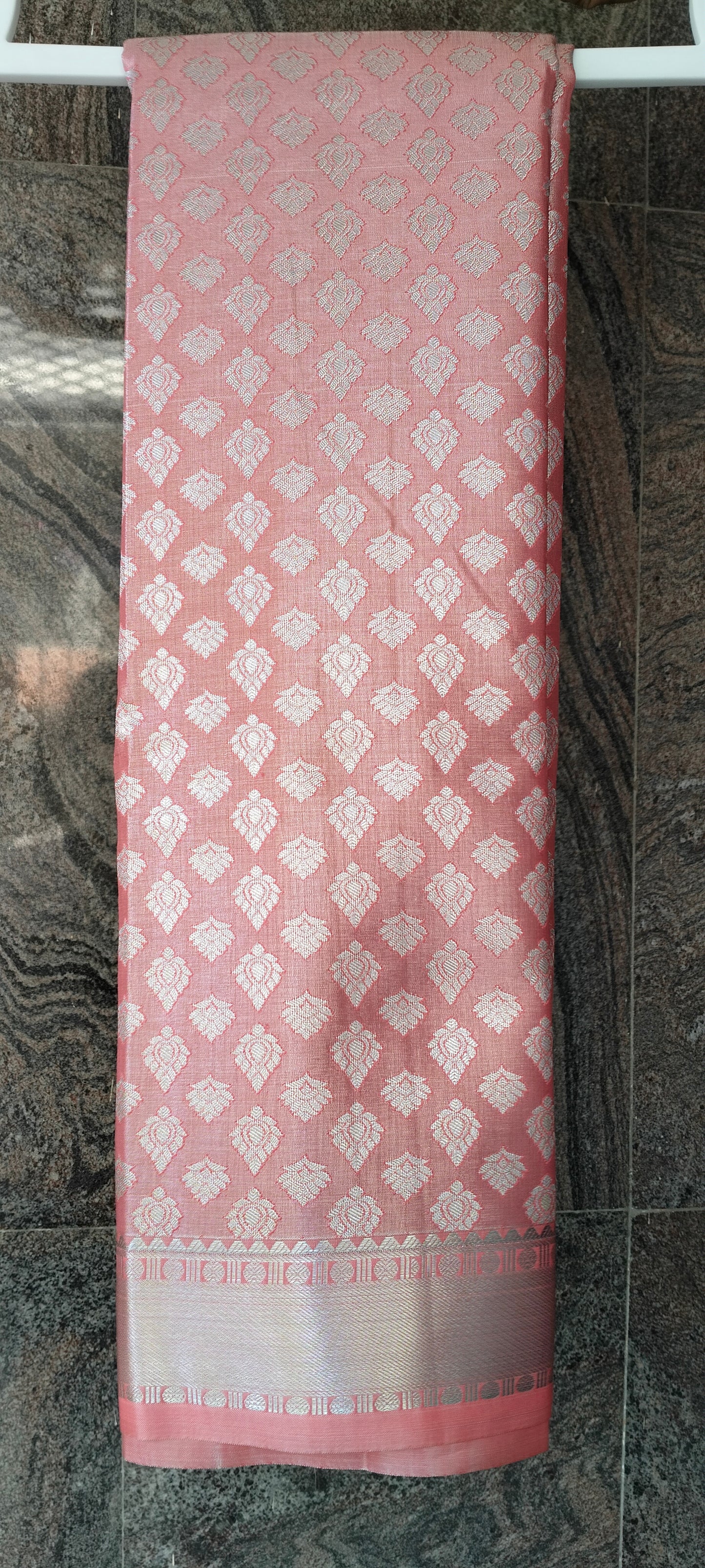 Rose Pink Brocade Semi-Silk Saree with Silver Tissue Border