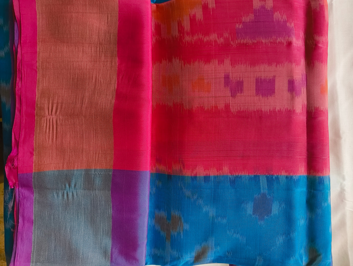 Blue & Purple Ikat Semi-Silk Saree - Pallu Detail