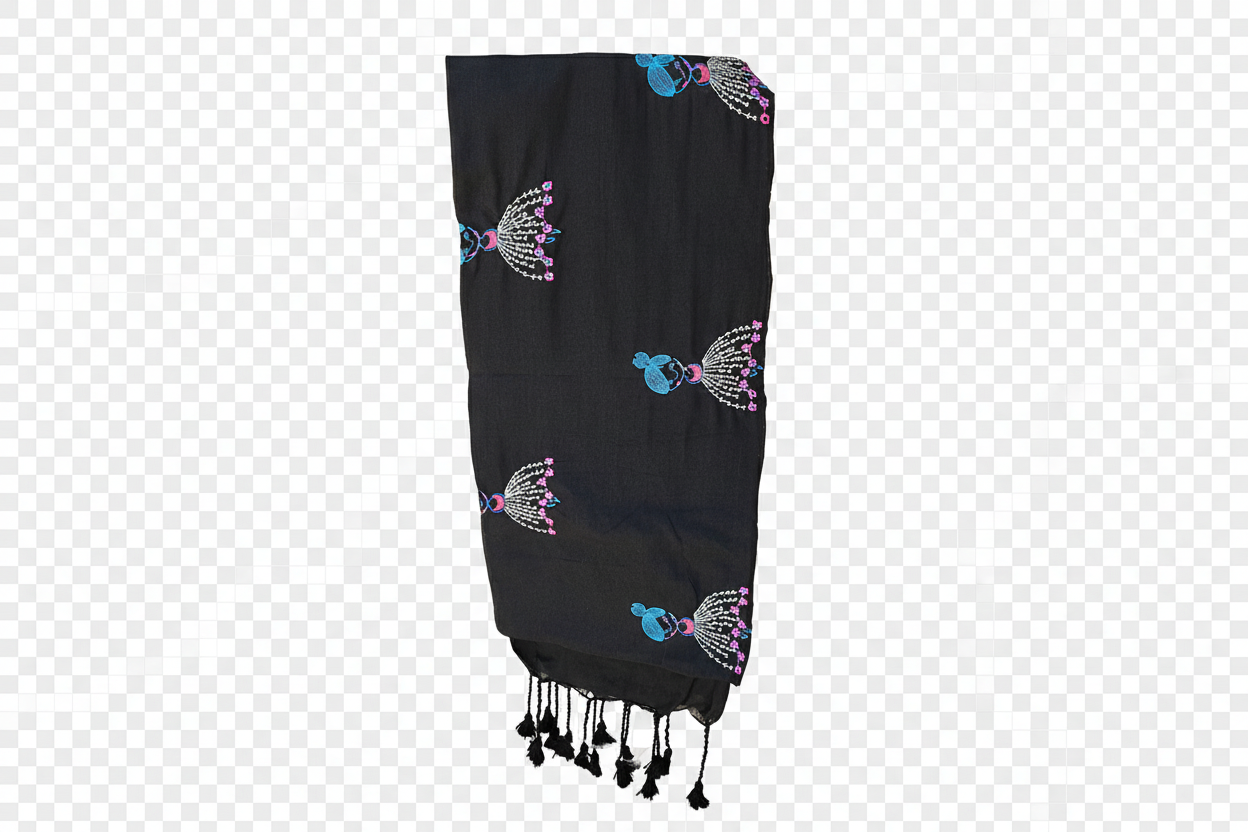 Black Baby Doll Print Khadi Cotton Saree - Product Detail on White Background