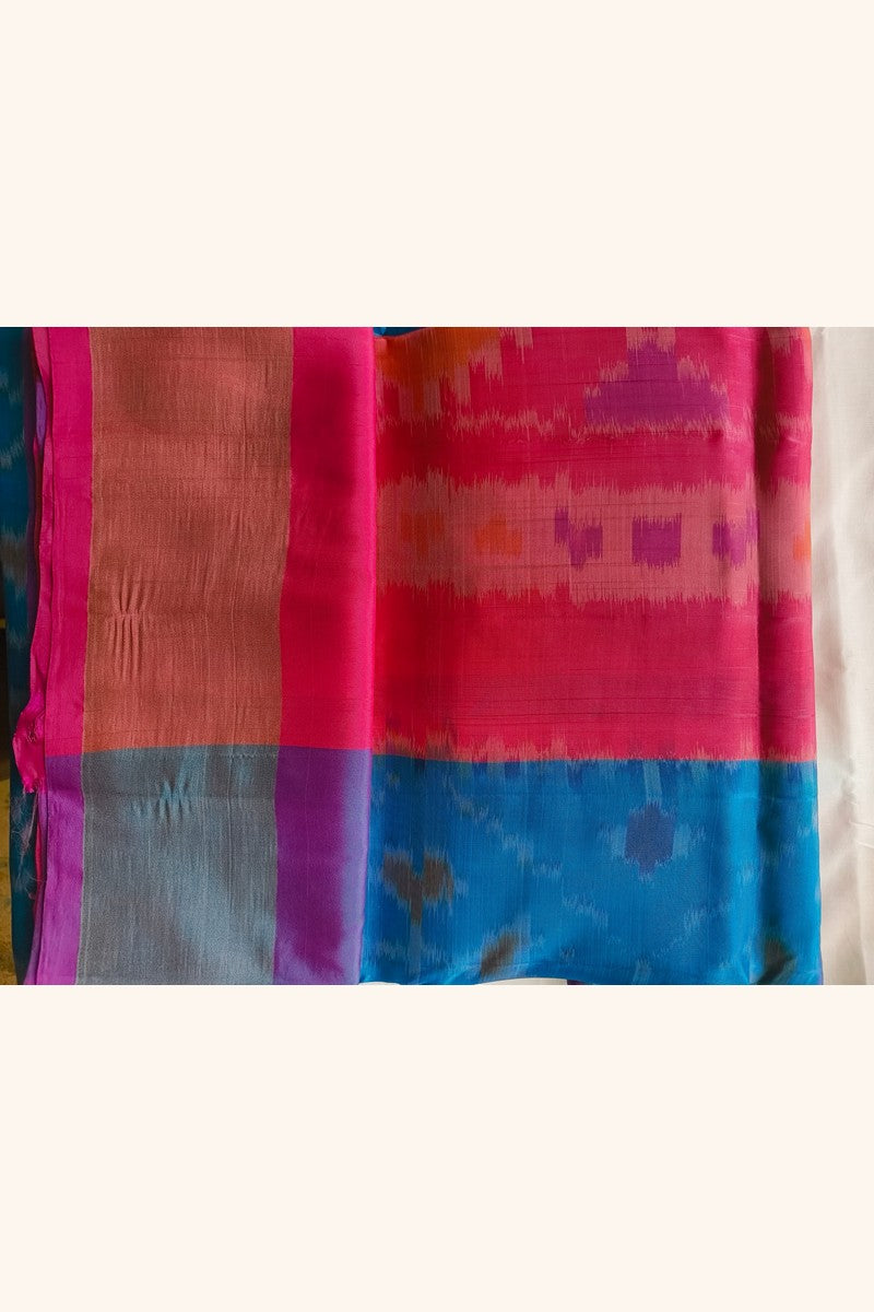 Blue and Purple Ikat Semi-Silk Saree - Pallu Detail