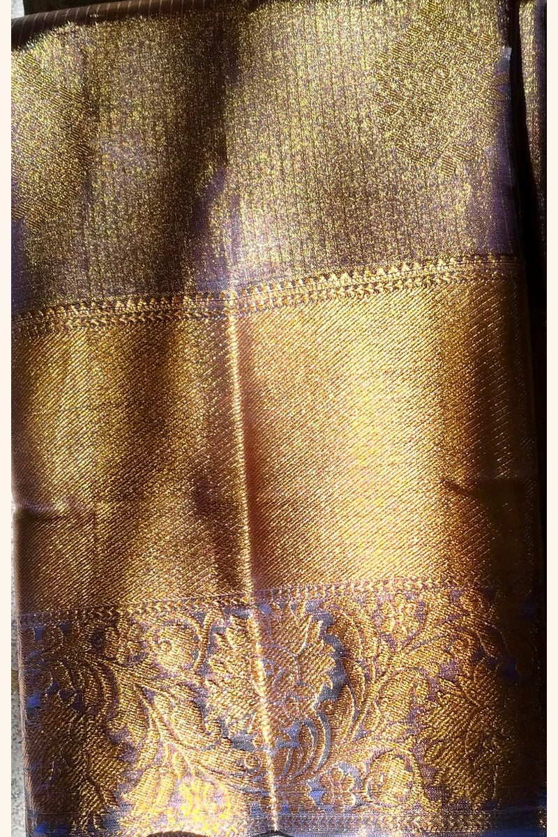 Champagne Gold Semi-Silk Saree - Product Close-up View