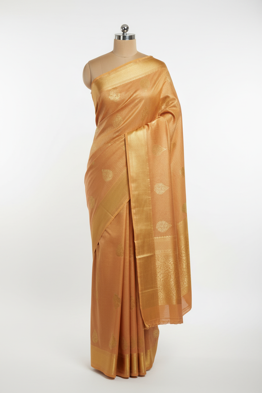 Golden Mustard Semi-Silk Saree - Mannequin Display