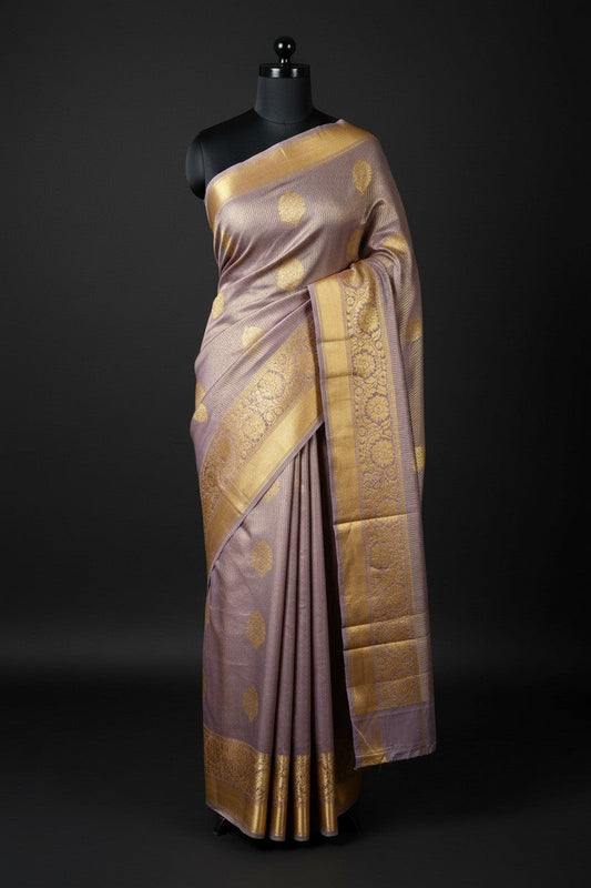 Lavender Golden Zari Semi-Silk Saree - Mannequin Display