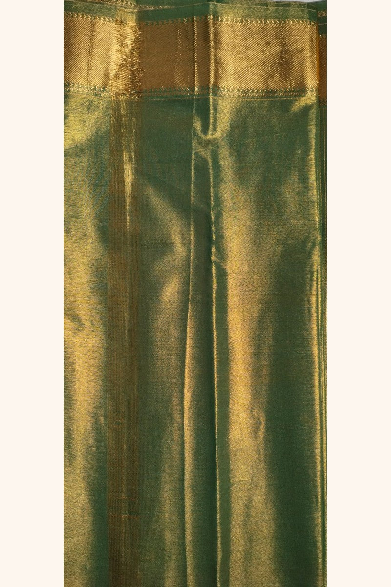 Mehndi Green Gold Striped Saree with Golden Zari Butta & Wide Border - Blouse Detail