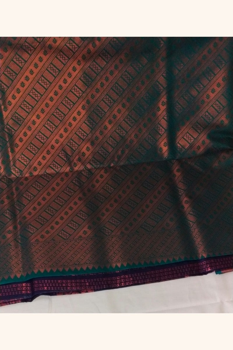 Navy Blue Golden Zari Border Semi-Silk Saree - Pallu Close-up