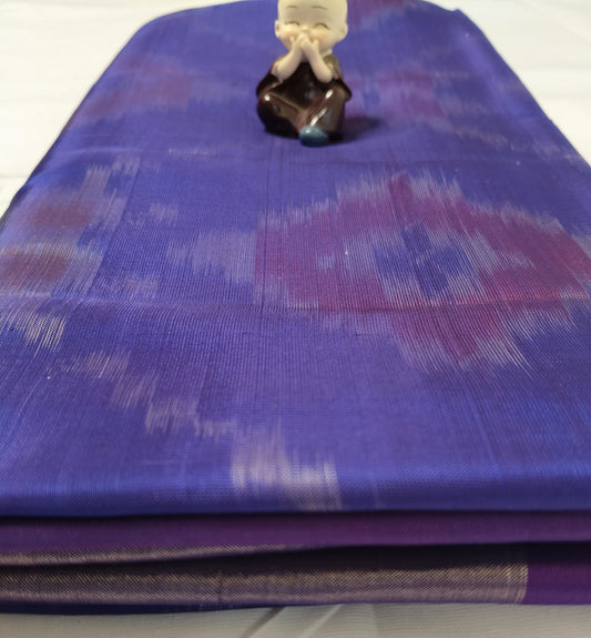 Blue Pink Semi-Silk Ikat Saree with Blouse - Body Close-up