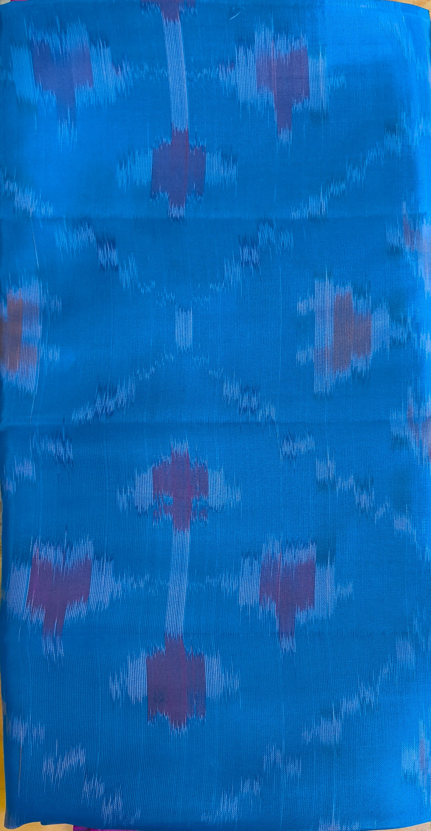 Blue & Purple Ikat Semi-Silk Saree - Body Close-up