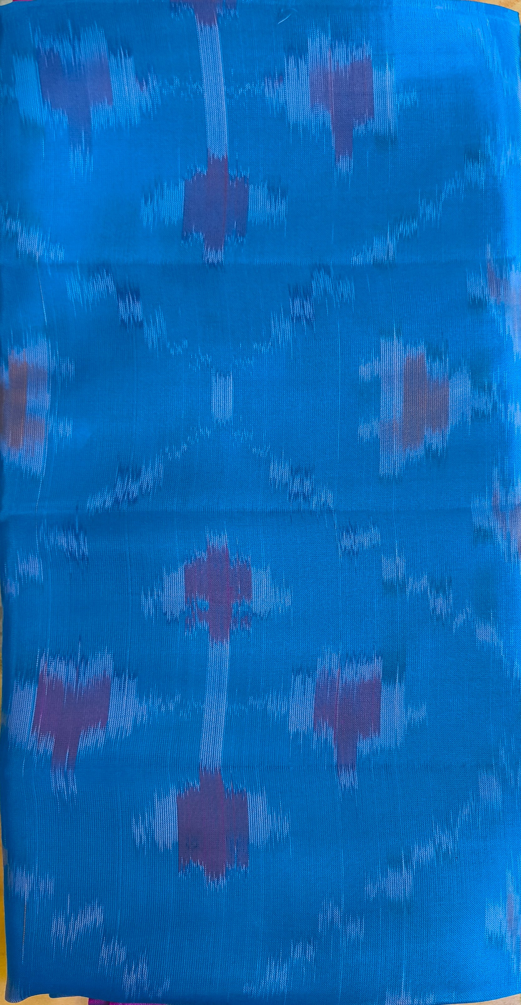 Blue & Purple Ikat Semi-Silk Saree - Body Close-up