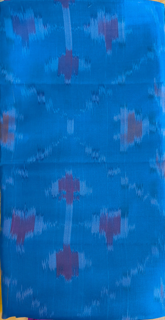 Blue & Purple Ikat Semi-Silk Saree - Body Close-up