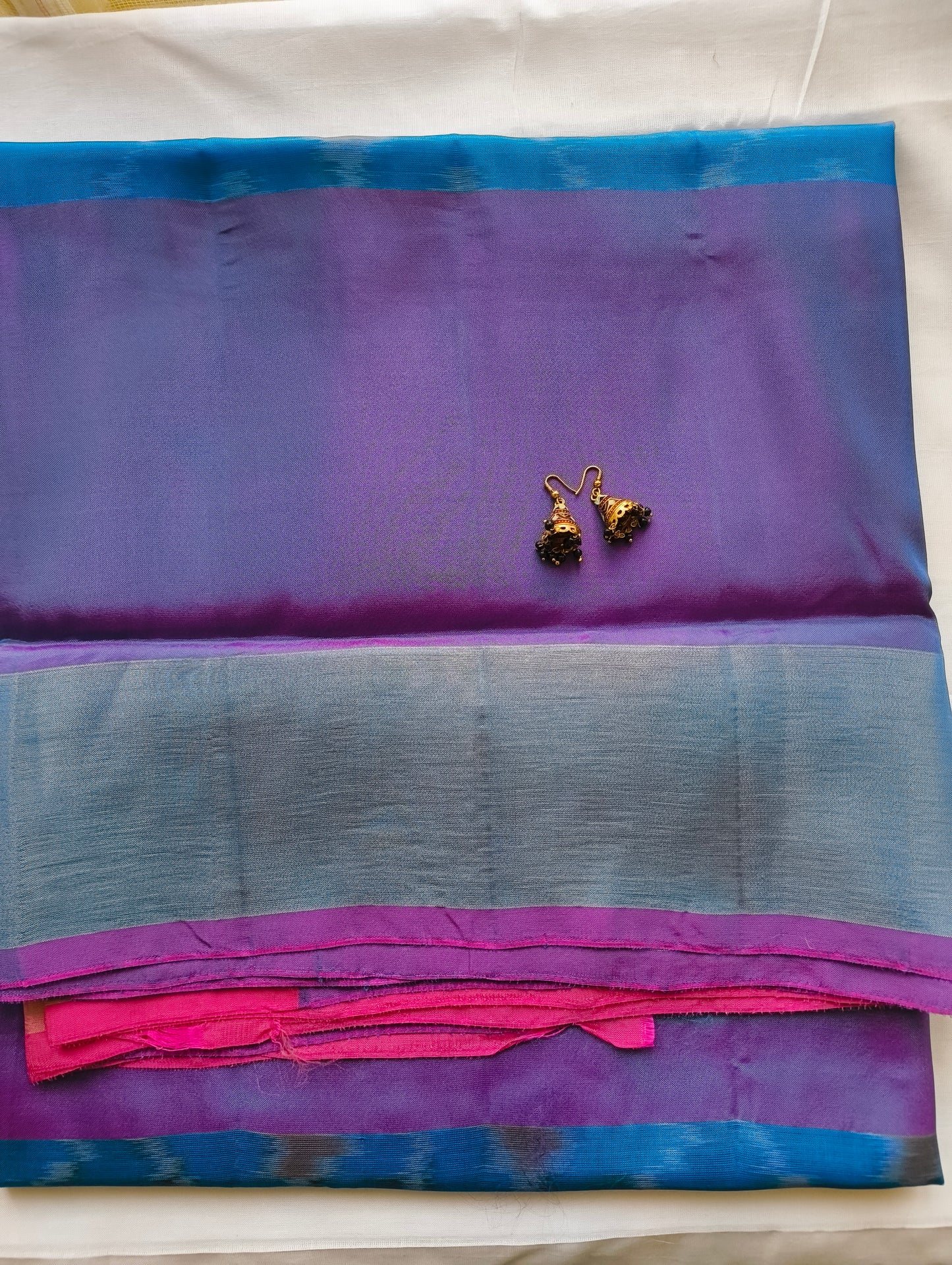 Blue & Purple Ikat Semi-Silk Saree - Border Detail