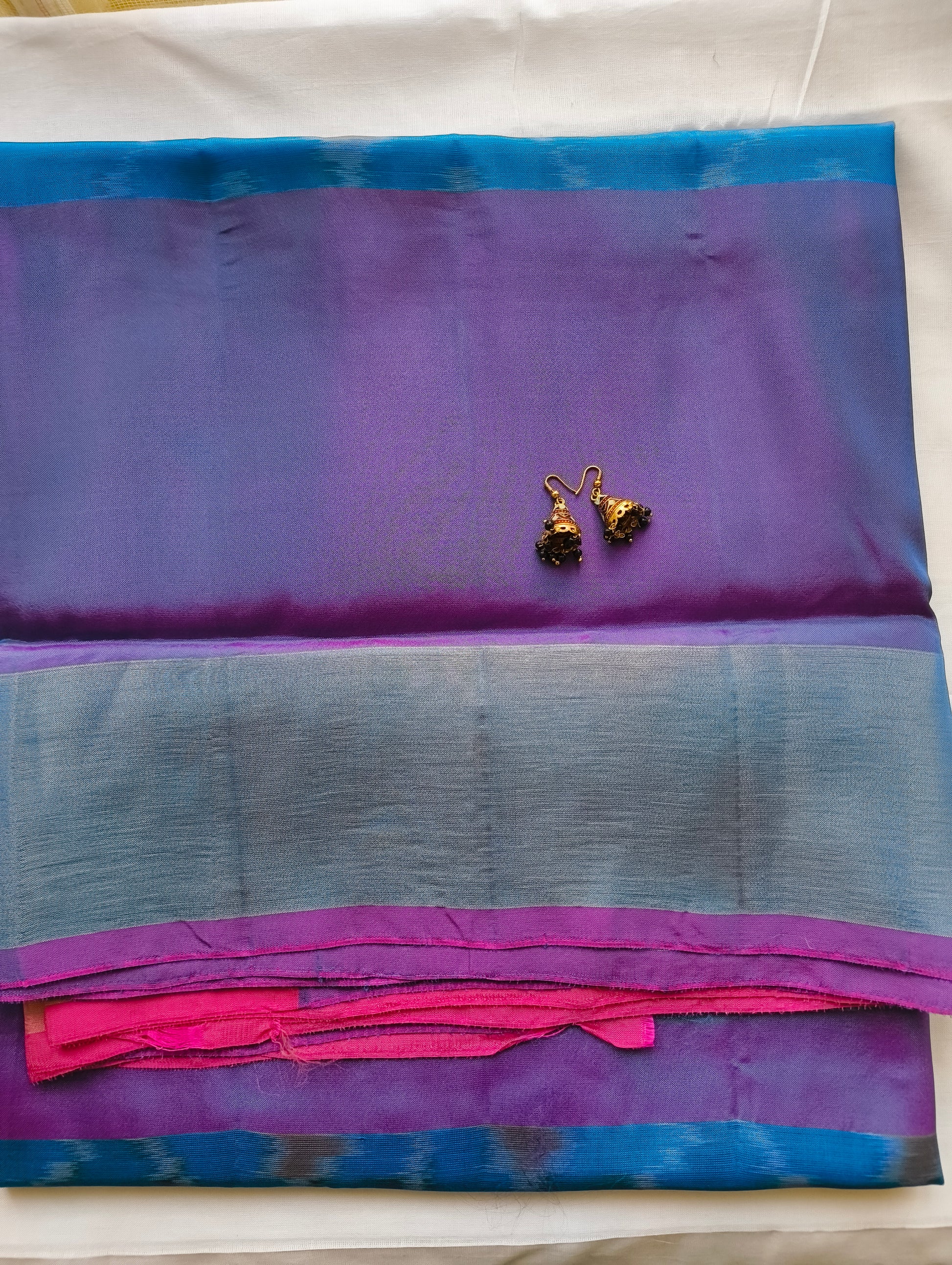 Blue & Purple Ikat Semi-Silk Saree - Border Detail