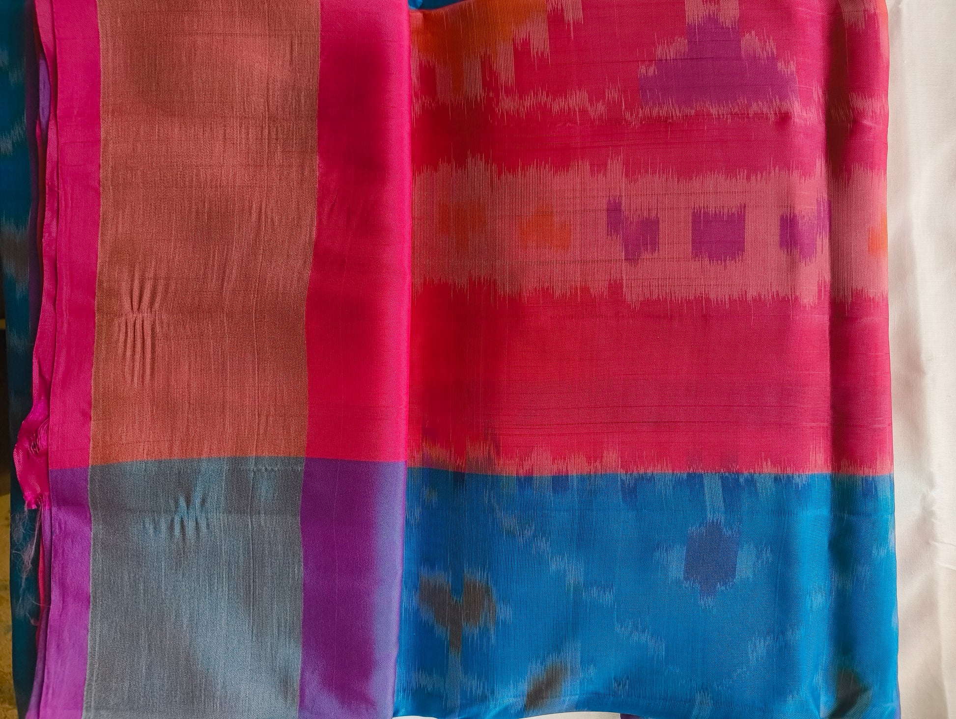 Blue & Purple Ikat Semi-Silk Saree - Pallu Detail