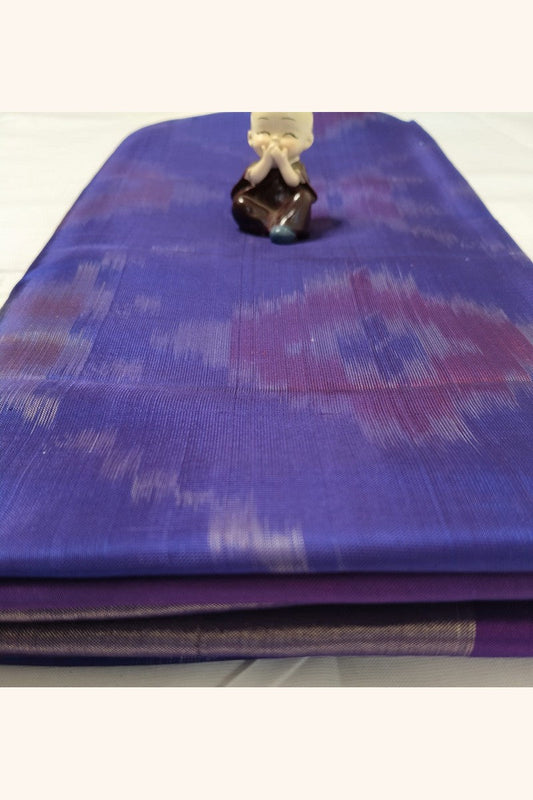 Blue Pink Ikat Semi-Silk Saree Body Flat Lay View