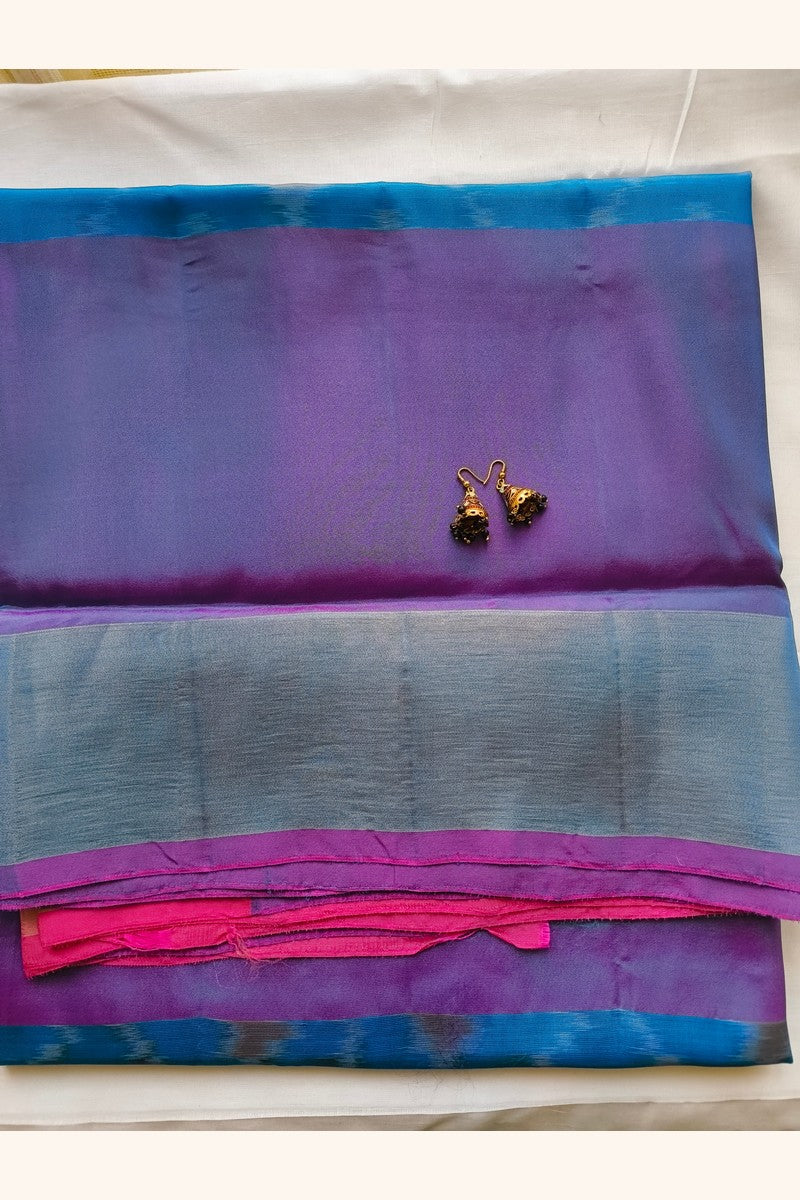 Blue and Purple Ikat Semi-Silk Saree - Body Detail