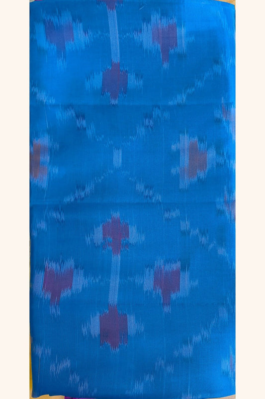 Blue and Purple Ikat Semi-Silk Saree - Body Close-up