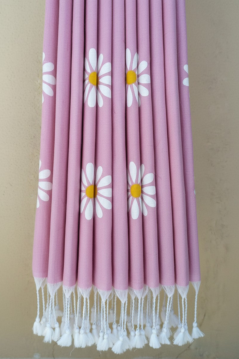 Pleats detail with white tassels on blush pink sunflower khadi saree