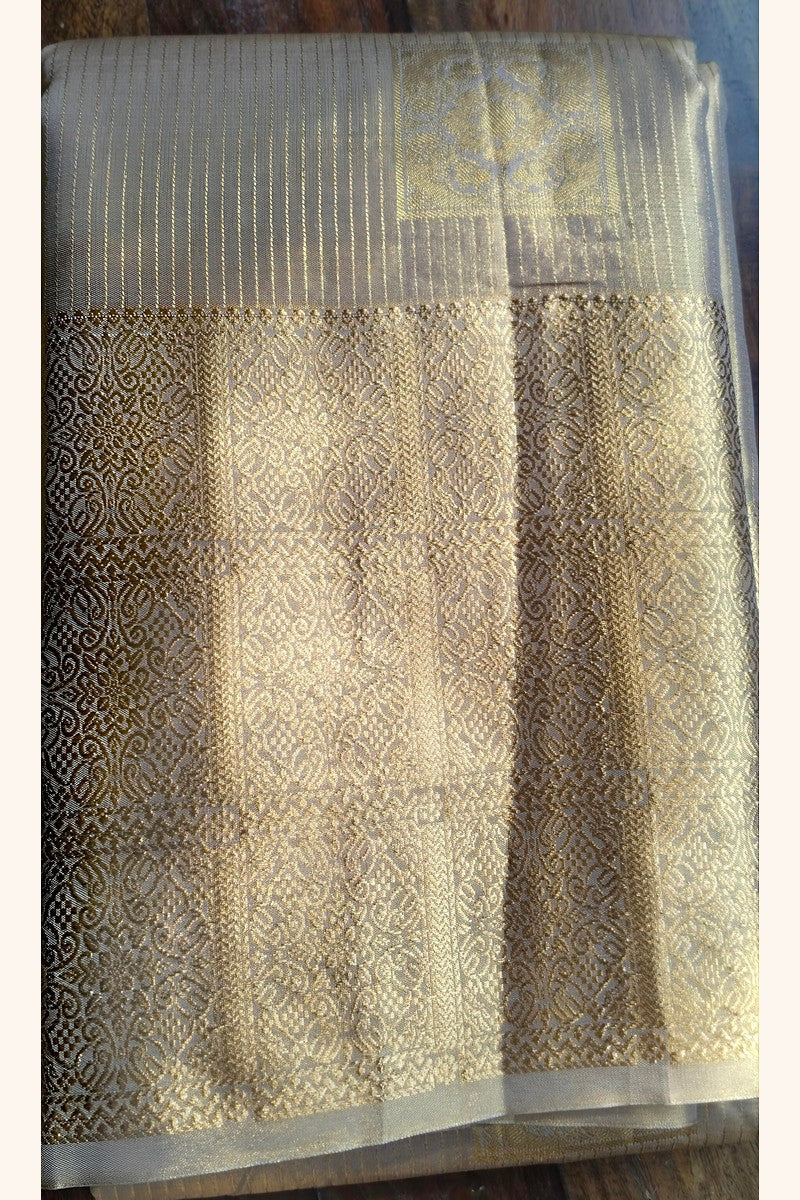 Champagne Gold Semi-Silk Saree - Product Close-up Detail