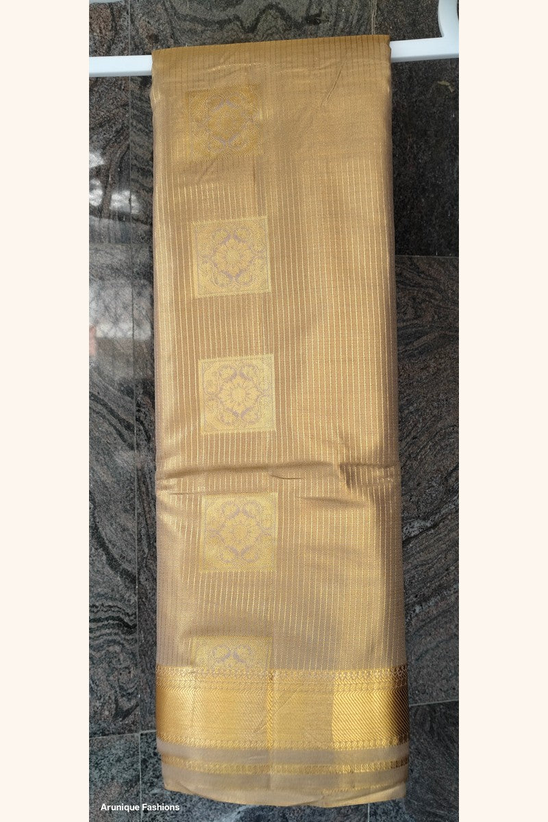 Champagne Gold Semi-Silk Saree - Saree on Hanger with Border Detail