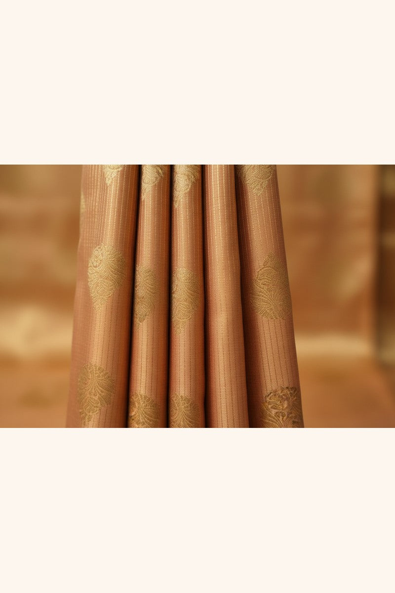 Golden Mustard Semi-Silk Saree - Pleat Close-up