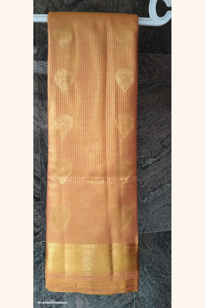 Golden Mustard Semi-Silk Saree - Saree on Hanger with Border Detail
