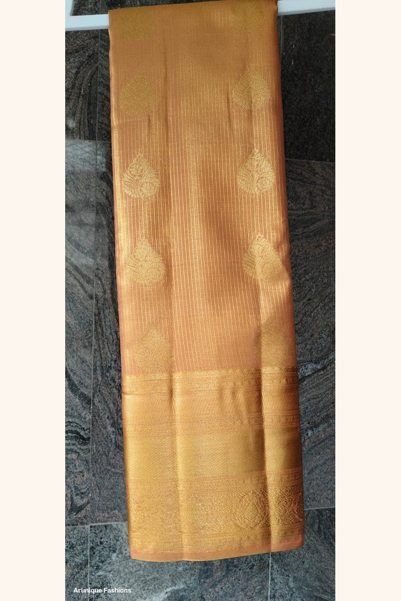 Golden Mustard Semi-Silk Saree - Saree on Hanger with Wide Border Display