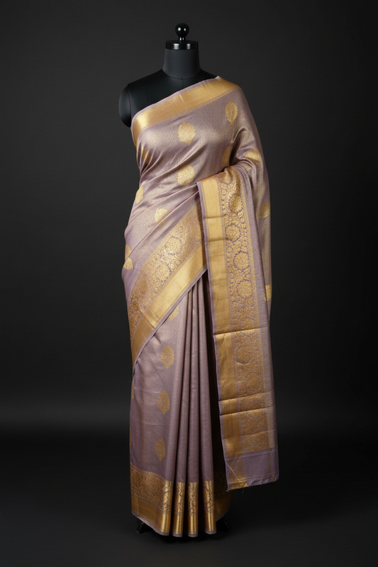 Lavender Golden Zari Semi-Silk Saree - Mannequin Display