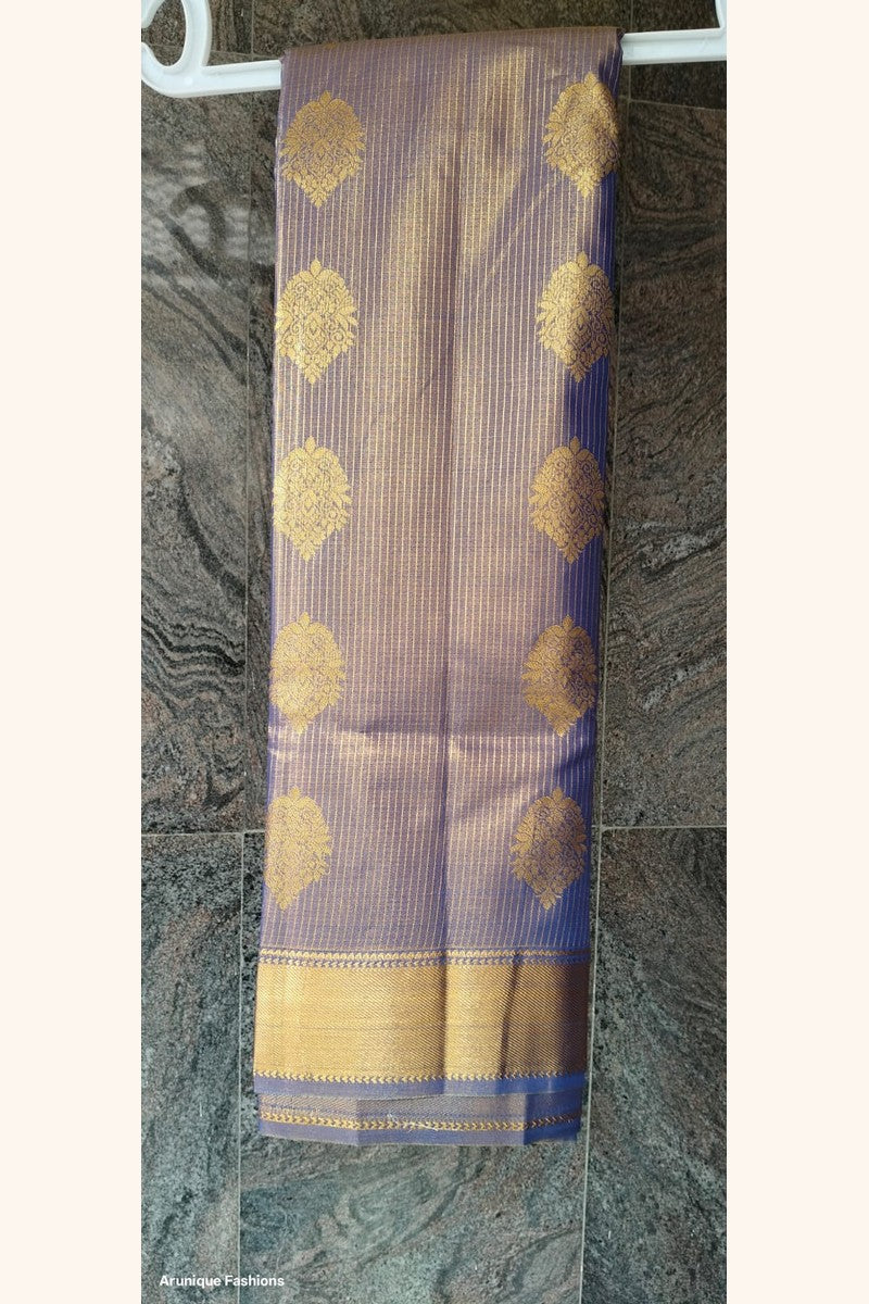Lavender Golden Zari Semi-Silk Saree - Saree on Hanger with Border Detail