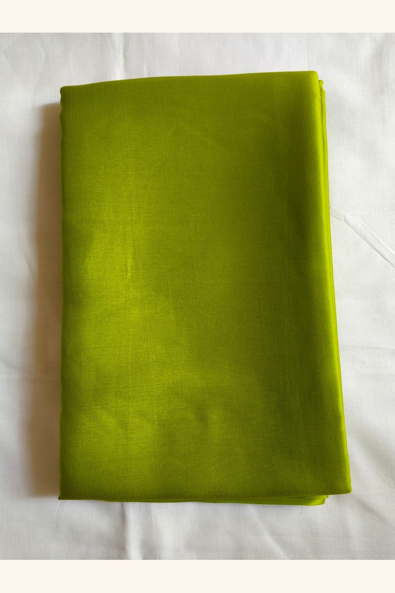 Lime green Pure Mysore Silk saree body in flat lay