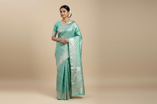 Mint green saree without tassels