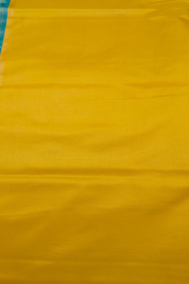 Turquoise Yellow Jacquard Floral Semi-Silk Saree - Pallu Close-up