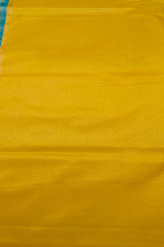 Turquoise Yellow Jacquard Floral Semi-Silk Saree - Pallu Close-up