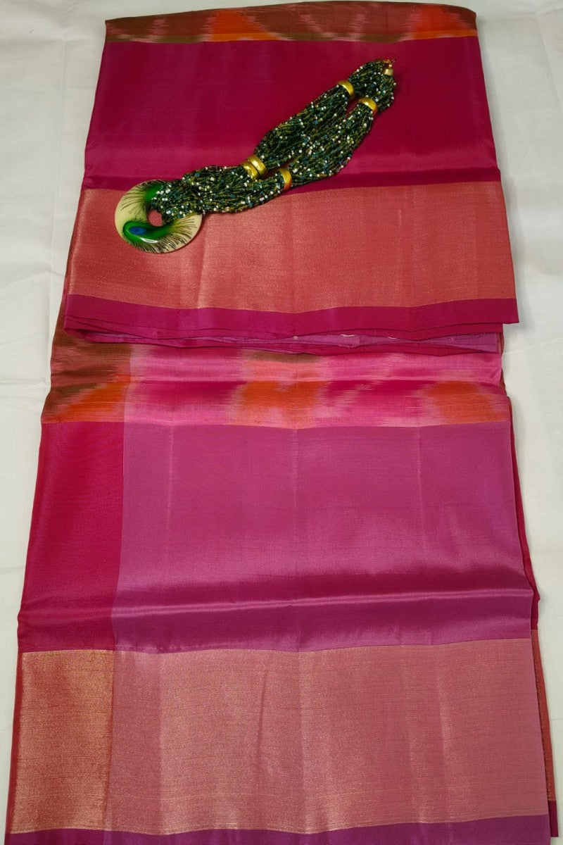 Pink & Orange Ikat Semi-Silk Saree - Body and Pallu Display