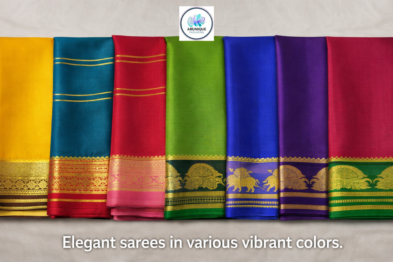 Pure Mysore Silk sarees in vibrant colors - yellow, teal, red, pink, green, blue, purple and magenta with gold zari borders