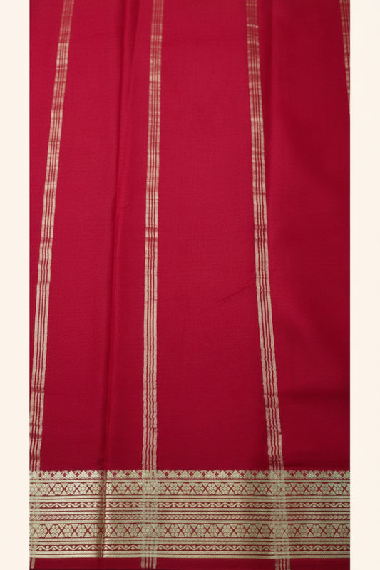 Pure Mysore Silk Saree crimson red pallu with intricate golden katti zari border – Silk Mark certified