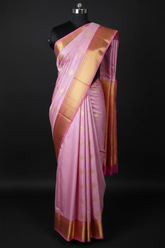 Rose Pink Golden Diamond Semi-Silk Saree - Mannequin Display