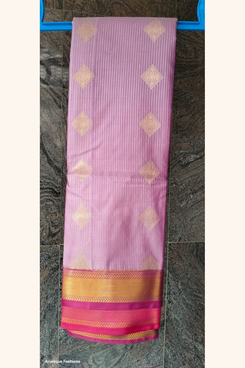 Rose Pink Golden Diamond Semi-Silk Saree - Saree on Hanger with Border Detail