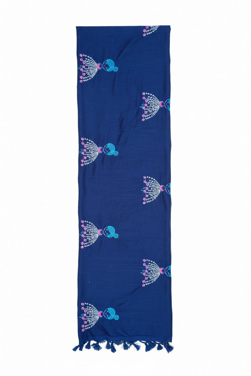 Royal blue baby doll khadi saree product detail on white background