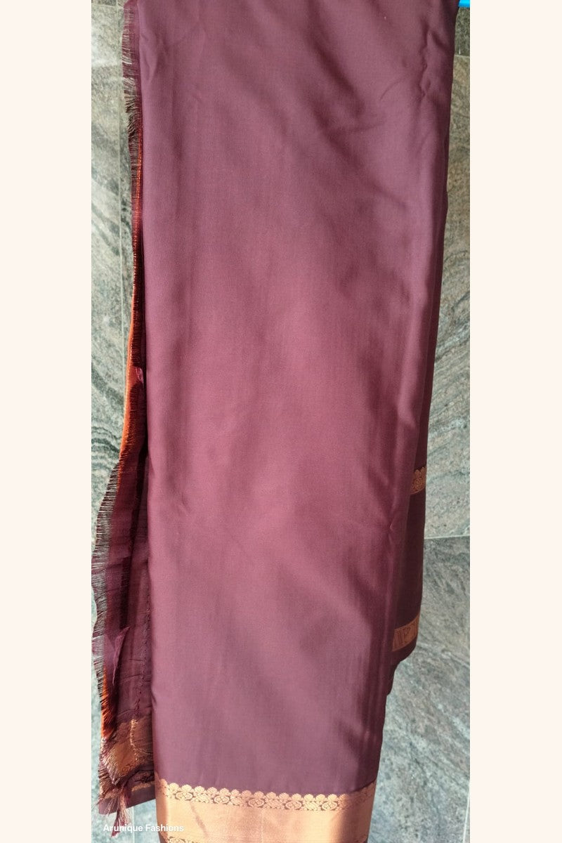 Rust Orange Ombre Semi-Silk Saree - Blouse Display on Hanger