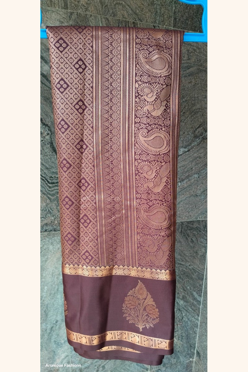 Rust Orange Ombre Semi-Silk Saree - Pallu on Hanger with Wide Border Display