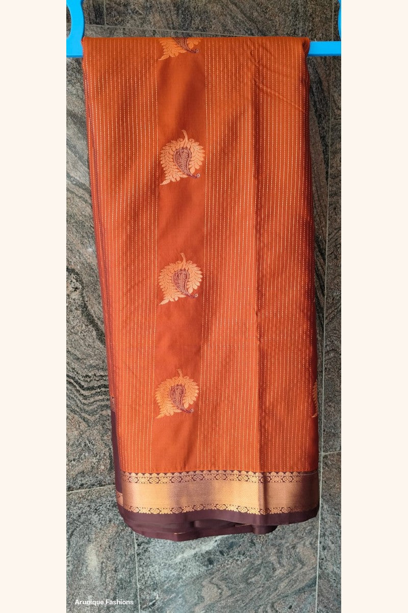 Rust Orange Ombre Semi-Silk Saree - Saree on Hanger with Border Detail