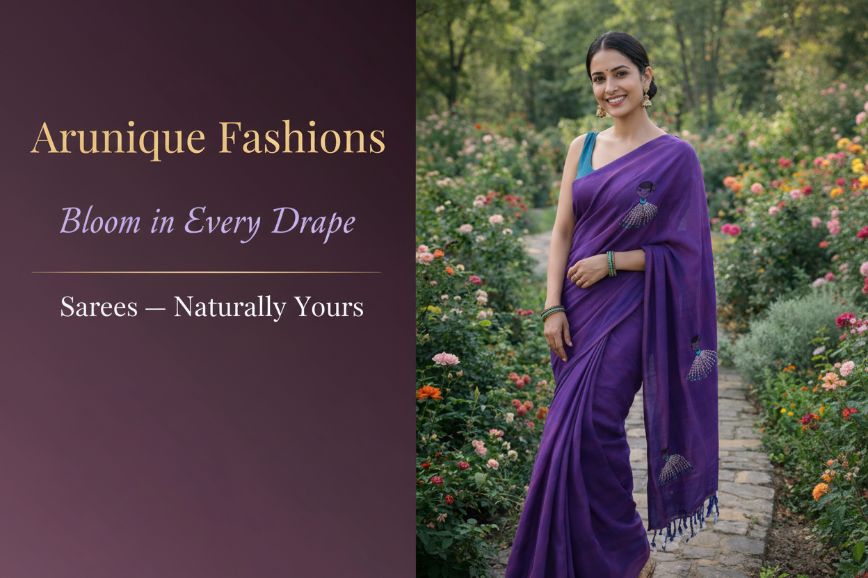 Woman in Purple Saree Standing in Flower Garden