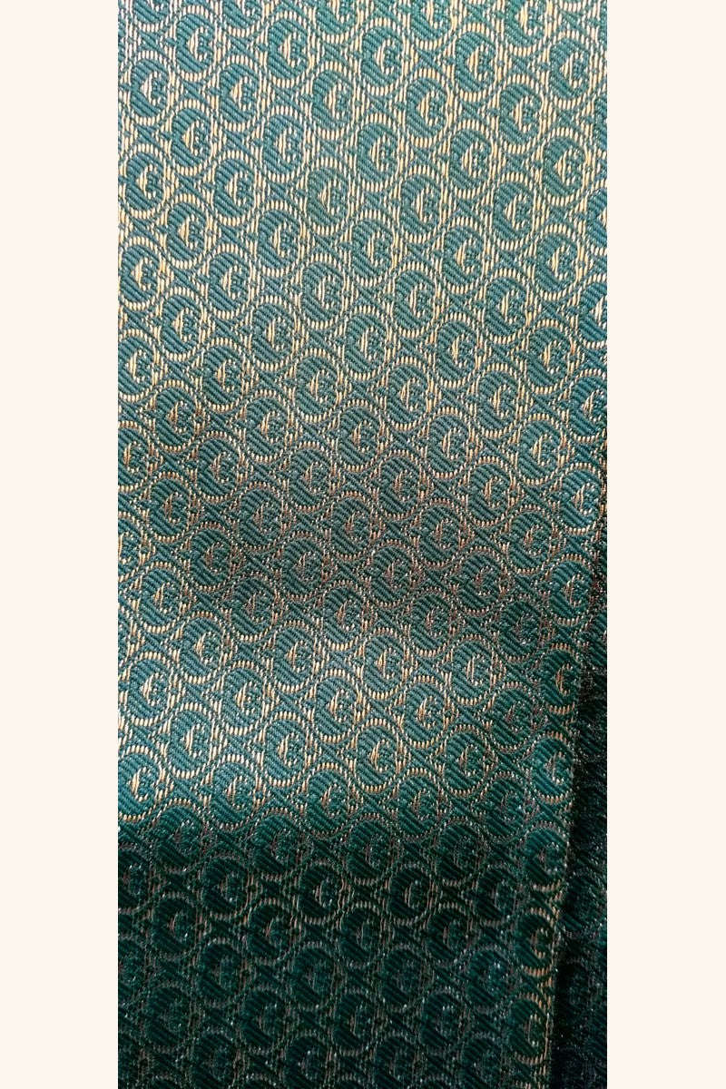 Teal Blue Striped Saree with Golden Zari Floral Motifs & Border - Pallu Close-up Detail